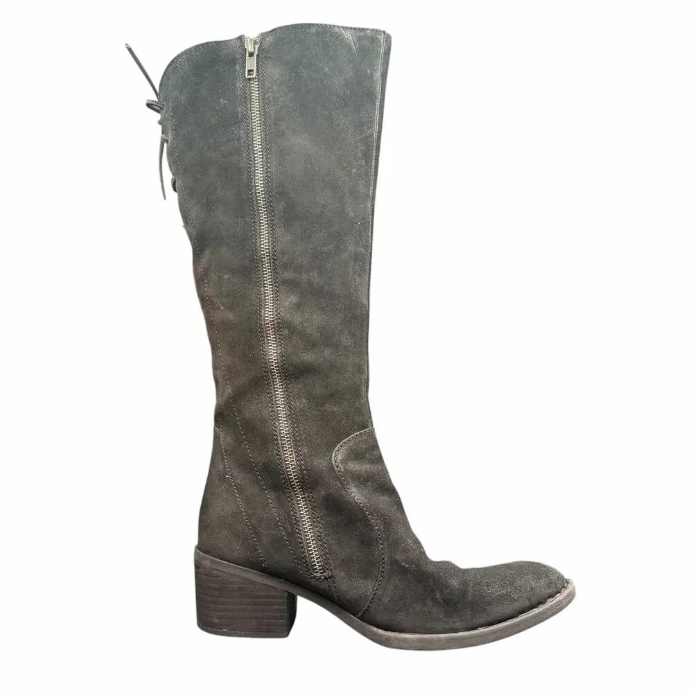 Born Black Suede Tall Riding Boots Lace Back 9M F33103